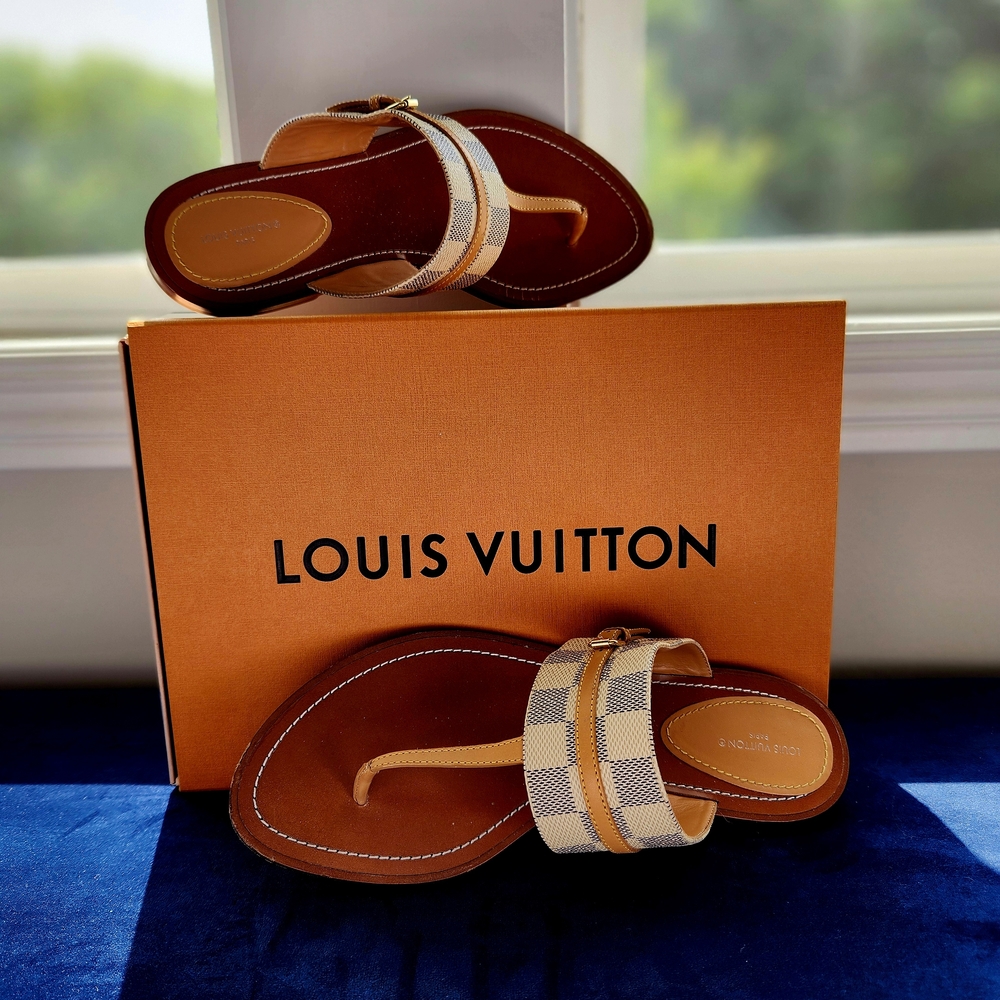 Louis Vuitton Tan Sandals with Monogram Straps